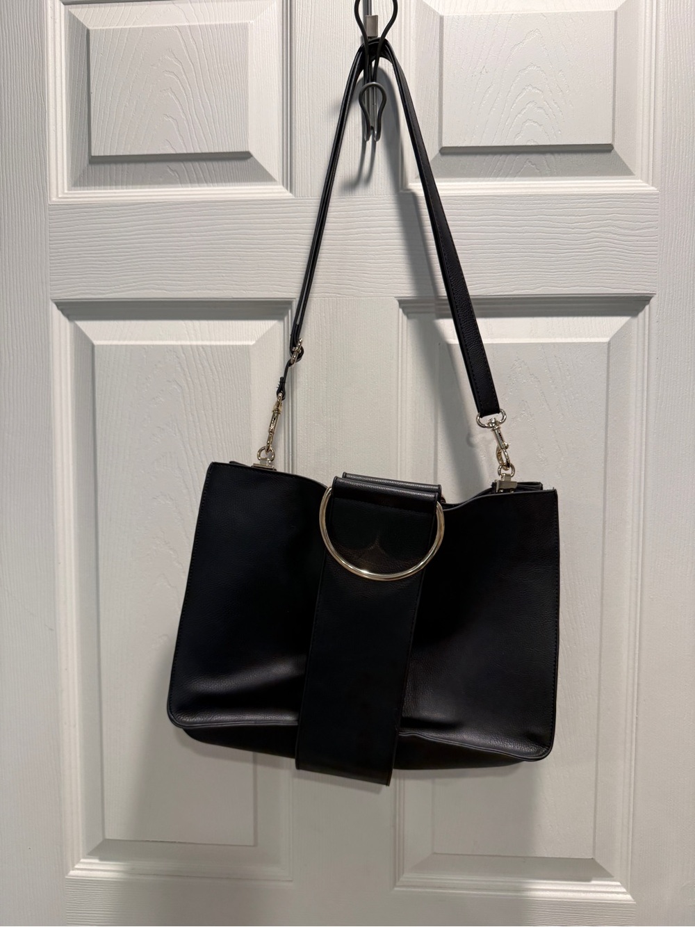 BP Nordstrom Black Faux Leather Metal Ring Crossbody Bag Purse - Picture 11 of 12